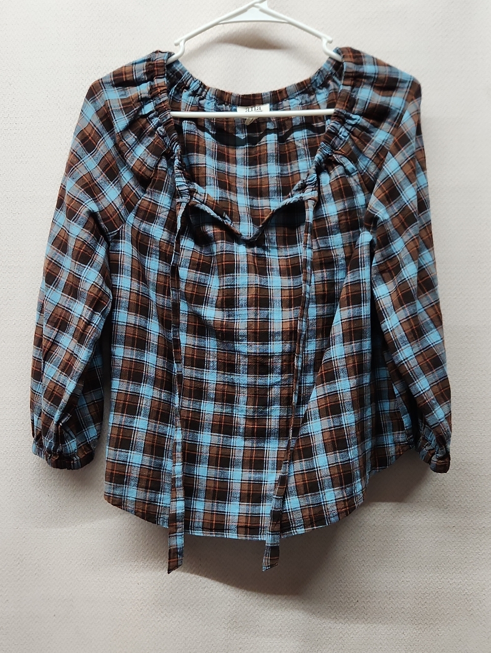 a.n.a Blue and Brown Plaid Peasant Tunic
